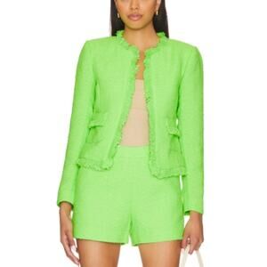 L'Agence Size 4 Neon Green Fringed Tweed Cropped Angelina Blazer NWT Heritage
